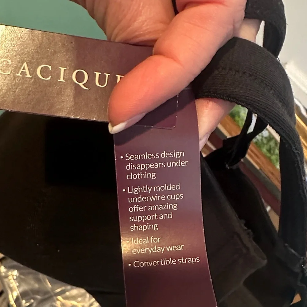 Cacique‎ 44D Black Cotton T-Shirt Bra Convertible Straps Underwire NWT